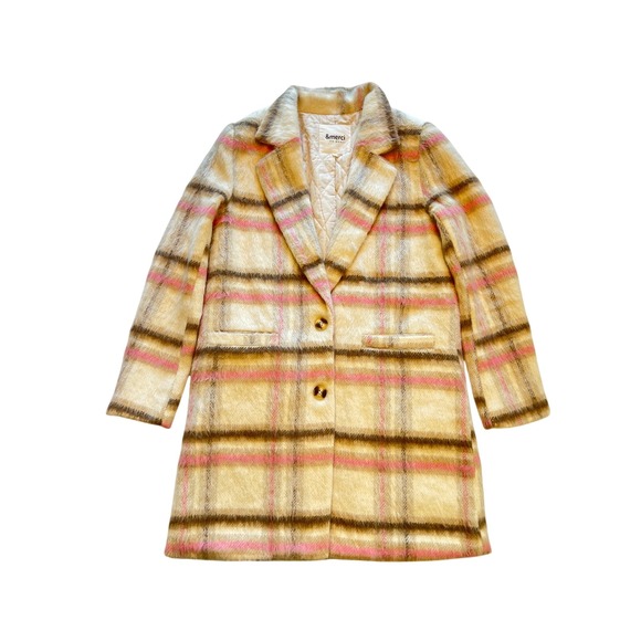 &merci Jackets & Blazers - &merci Cream Pink Brown Plaid Fuzzy Classic Preppy Academia Longline Coat Size S